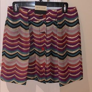 Scallop gold threaded button front Mini skirt